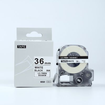 Epson HTS36KW, 36mm x 8m, black text / white tape, compatible tape
