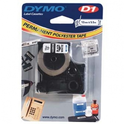 Dymo D1 16959, S0718060, 12mm x 5.5m, black text/white tape, original tape