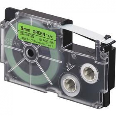 Casio XR-9FGN , 9mm x 8m, black text / signal green tape, compatible tape