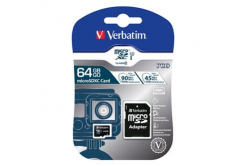 Verbatim 47042 Micro Secure Digital Card Pro U3, memory card, micro SDXC, 64GB, UHS-I U1 (Class 10), with adapter