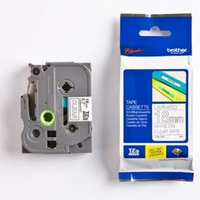 Brother TZ-145 / TZe-145, 18mm x 8m, white text/clear tape, original tape