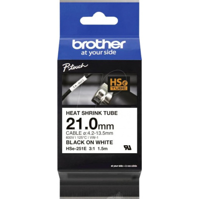 Brother HSe-251E Pro Tape, 21 mm x 1.5 m, black text / white tape , original tape