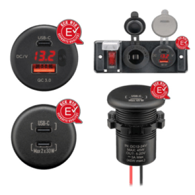 Dual USB Panel Install Charger with bare wires, cable length 150 - USB-A / USB-C