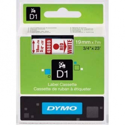 Dymo D1 45805, S0720850, 19mm x 7m, red text / white tape, original tape