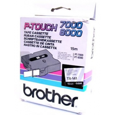 Brother TX-141, 18mm x 8m, black text / clear tape, original tape