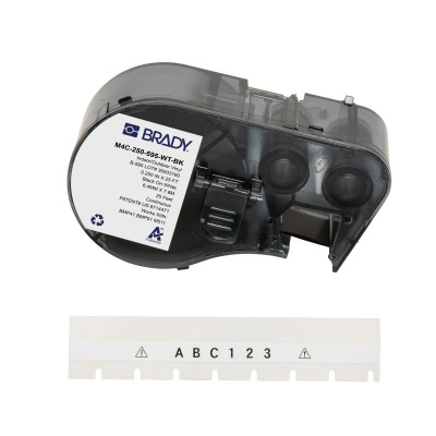 Brady M4C-250-595-WT-BK / 170949, 6.35 mm x 7.62 m, Vinyl, black text / white tape