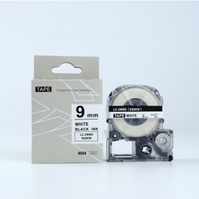 Epson HTS9KW, 9mm x 8m, black text / white tape, compatible tape