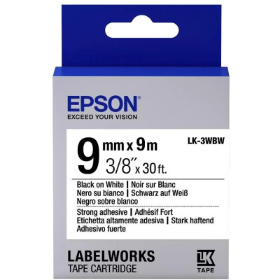 Epson LabelWorks LK-3WBW C53S653007 9mm x 9m, black text / white tape, strong adhesive, original tape