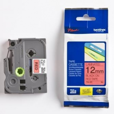 Brother TZ-431 / TZe-431, 12mm x 8m, black text / red tape, original tape
