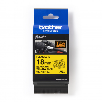 Brother TZ-FX641 / TZe-FX641 Pro Tape, 18mm x 8m, black text/yellow tape, original tape