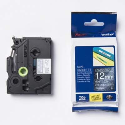 Brother TZ-PR935 / TZe-PR935, 12mm x 8m, white text/silver tape, original tape