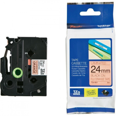 Brother TZ-B51 / TZe-B51, 24mm x 8m, black text/signal orange, original tape