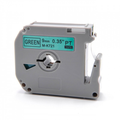 Brother MK-721, 9mm x 8m, black text / green tape, compatible tape