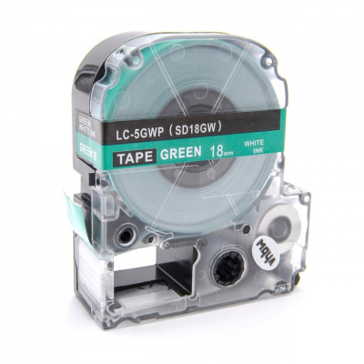 Epson LC-SD18GW, 18mm x 8m, white text / green tape, compatible tape