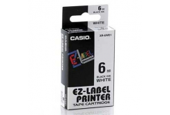 Casio XR-6WE1, 6mm x 8m, black text/white tape, original tape