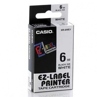 Casio XR-6WE1, 6mm x 8m, black text/white tape, original tape