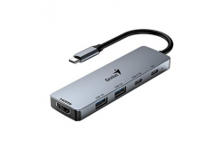 USB (3.0) hub 5-port, UH-500, gray, Genius, 2x USB 3.0,1x HDMI,2x USB-C,Power Delivery 100W