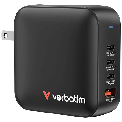 VERBATIM GaN Charger Mini GaN 165W, 3xUSB-C, 1x USB-A, black