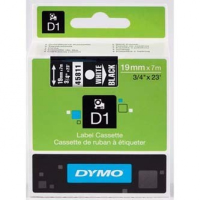 Dymo D1 45811, S0720910, 19mm x 7m, white text / black tape, original tape