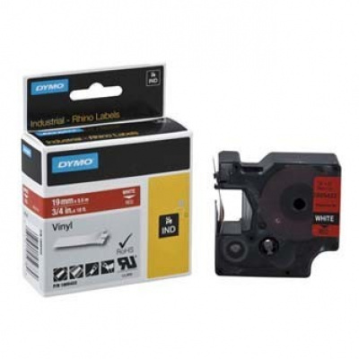 Dymo 1805422, 19mm x 5,5m, white text/red tape, original tape