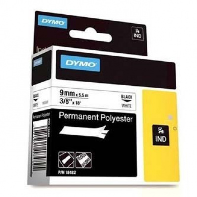 Dymo Rhino 18482, 9mm x 5.5m, black text/white tape, original tape