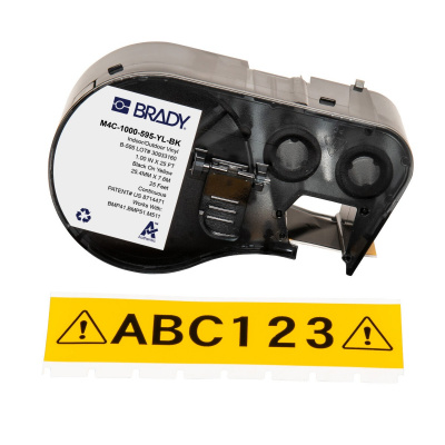Brady M4C-1000-595-YL-BK / 170834, 25.40 mm x 7.62 m, Vinyl, black text / yellow tape