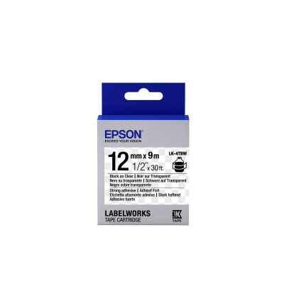 Epson LabelWorks LK-4TBW C53S654015 12mm x 9m, black text / transparent tape, strong adhesive, original tape