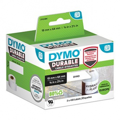 Dymo polypropylene labels 64mm x 19mm, white, for barcodes, 2x450 pcs, 2112284