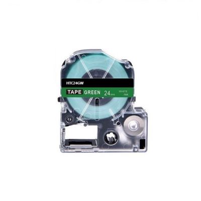 Epson HTC24GW, 24mm x 8m, black text / green tape, compatible tape