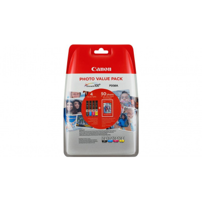 Canon CLI-551 Bk+C+M+Y 6508B005 multipack original ink cartridge + photo paper 50x (10x15)