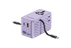 Verbatim 30188, Universal travel adaptor Charge ,n, Travel 1x USB-C, 1X USB-A + 2x integrated cable USB-C, purple, 70 W
