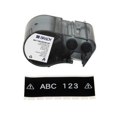 Brady M5C-1500-595-BK-WT / 170947, 38.10 mm x 7.62 m, Vinyl, white text / black tape