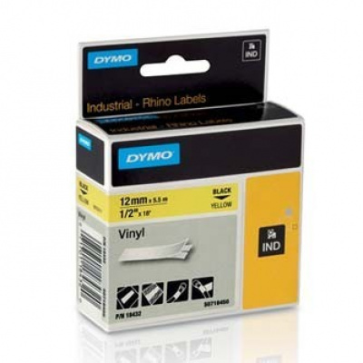 Dymo Rhino 18432, S0718450, 12mm x 5,5m black text / yellow tape, original tape