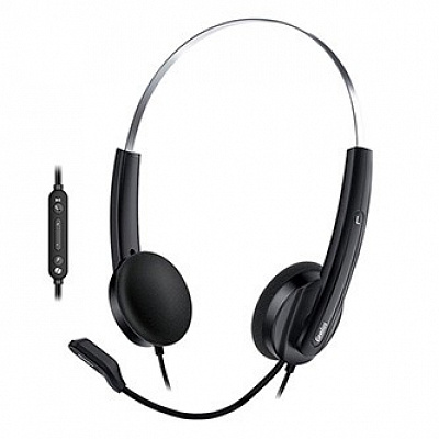 Genius HS-220U AI headset with microphone, wired, black, 2.0, over-ear, USB