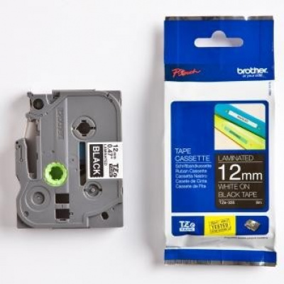 Brother TZ-335 / TZe-335, 12mm x 8m, white text/black tape, original tape