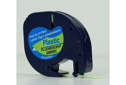 Dymo 91212 LetraTag 12mm x 4m, black text / fluorescent green tape, compatible tape
