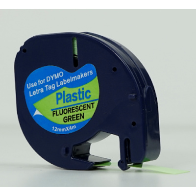Dymo 91212 LetraTag 12mm x 4m, black text / fluorescent green tape, compatible tape