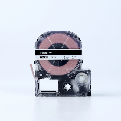Epson HTC18PW, 18mm x 8m, black text / pink tape, compatible tape