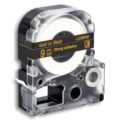 Epson LK-3BKP, SC9KZ, 9mm x 9m, gold text / black tape, compatible tape