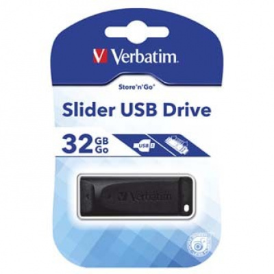 Verbatim 98697 Slider, USB flash drive, USB A 2.0, 32GB, with pull-out connector, black
